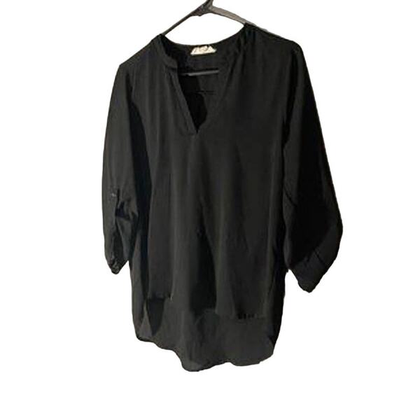 Pink Rose Black Cuffed Sleeve V-Neck Lightweight Blouse Women Sz M - Picture 4 of 6